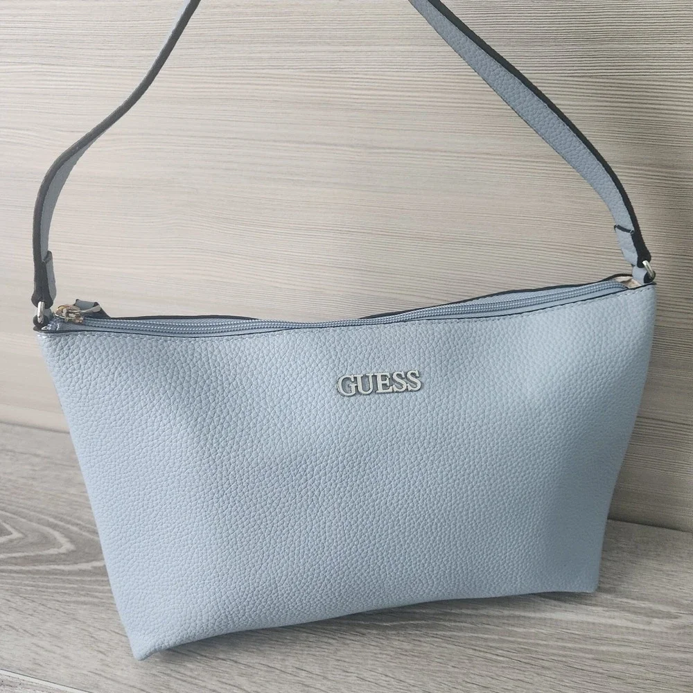 Guess Women's Faux Pebbled Texture Leather Baby Sky‎ Blue Shoulder Purse Spring